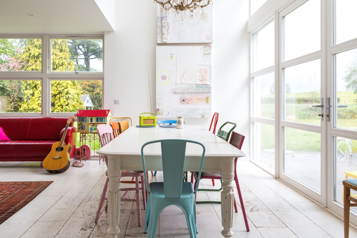 Dining room sets with colored chairs sale